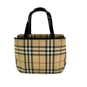 Genuine vintage BURBERRY Tan Canvas Leather Nova Check Small Tote Bag